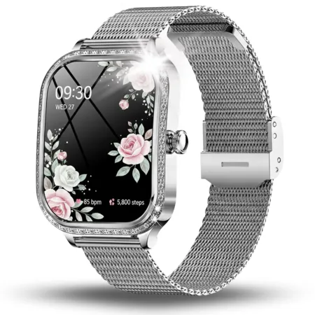 Smartwatch Zegarek Damski Angelo AK88 srebrny Rozmowy Puls Powiadomienia Menu PL